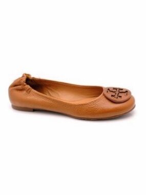 Tory Burch Cognac Leather Reva Pebbled Flats